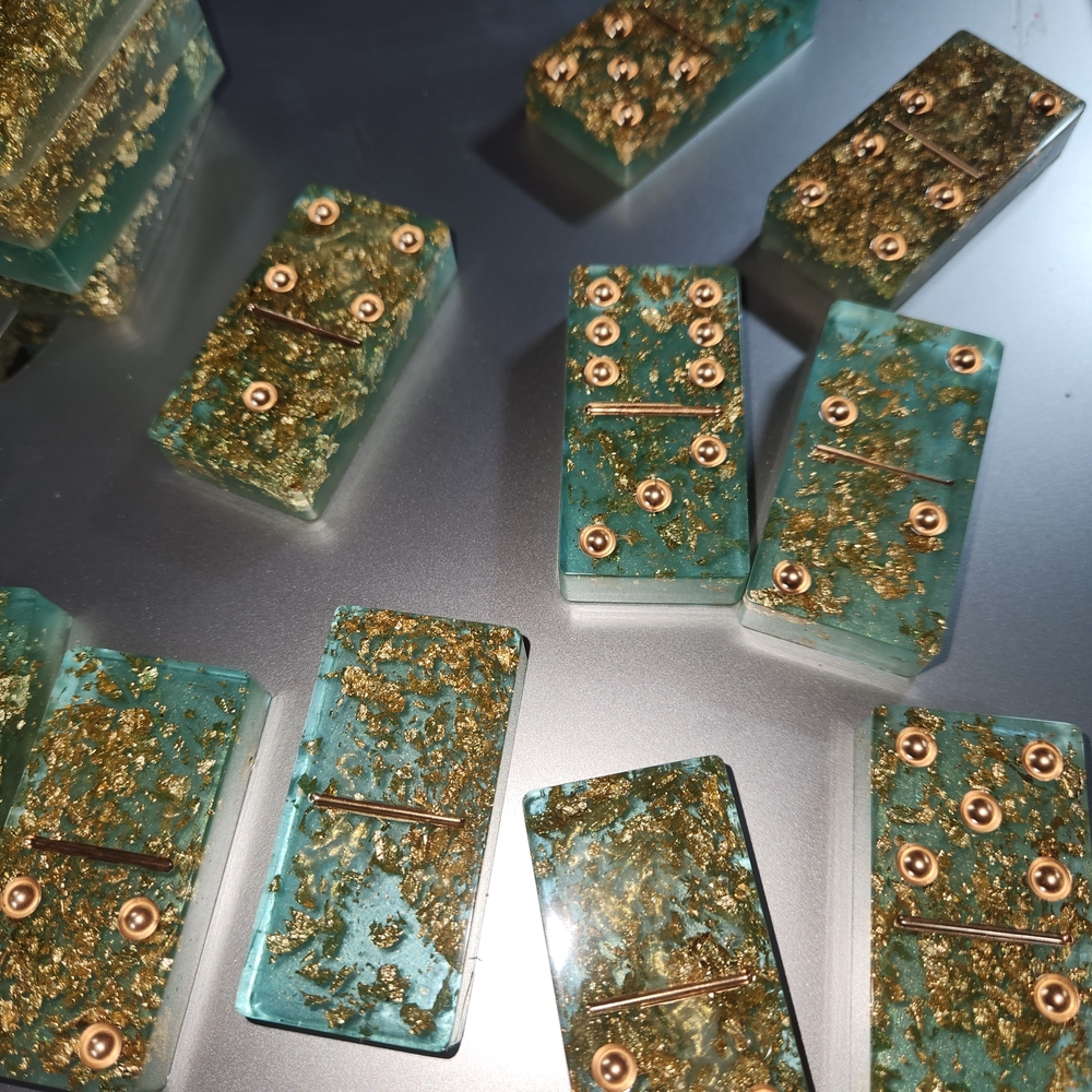 Gold and Green Resin Domino Set